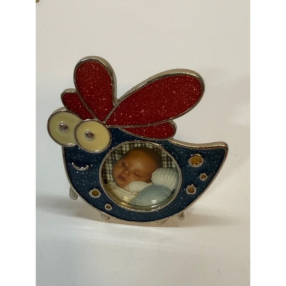 Avon Glitter Bug Picture Frame Red Blue Silver Tone Metal Mini Tabletop Decor